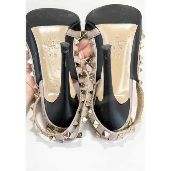 Valentino Garavani Rockstud Ankle Strap Pump Black w/ Gold Studs Sz EU 37.5 - Picture 12 of 16